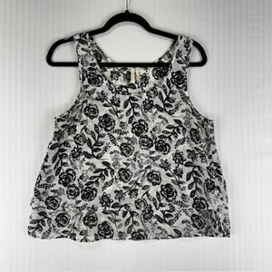Frenchi Layered Semi-Sheer White Tank Top Black Rose Print Women’s Size Medium